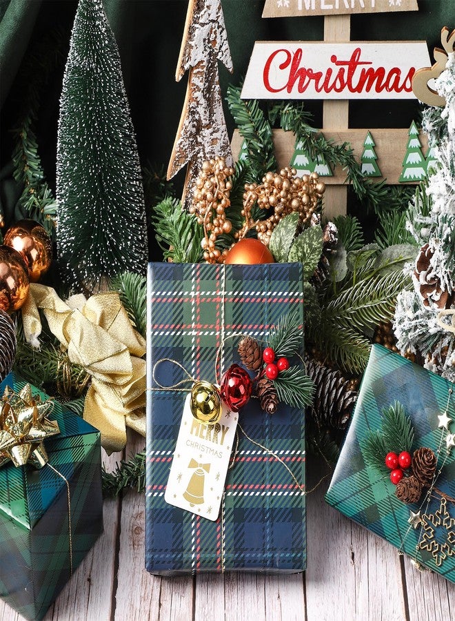 LeZakaa Christmas Green Wrapping Paper, 12 Folded Sheet with 4 Different Tartan Plaid Design for New Year Celebrations Holiday Gift Wrapping, 27.5 x 19.6 inches Per Sheet - Image 3
